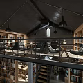 Book Art Design For Industrial Library With Mezzanine And Chairs