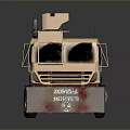 Beige Armored Military Truck With Six Wheels Roof Mounted Equipment And Protective Front Bumper