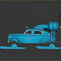 Blue Vintage Amphibious Car Style Water Vehicle With Propeller And Floats