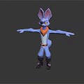 Blue Cartoon Fox Character with Big Ears Red Scarf Black Eye Patch and Arms Outstretched