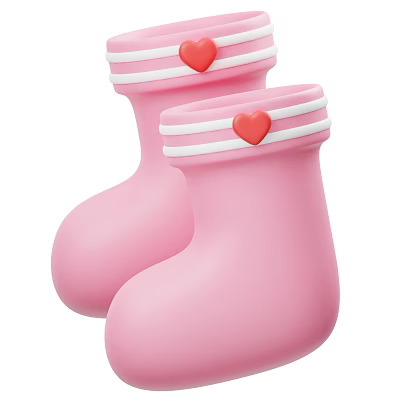 Cute Pink Boot Shaped Items With White Stripes And Red Heart Decorations 3d model