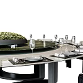 Elegant Modern Round Dining Table Set With Marble Tabletop Wine Glasses And Chairs 3d model