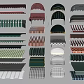 Various Colorful Awnings with Different Styles and Patterns for Storefronts and Windows