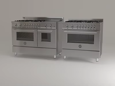Stainless Steel Kitchen Gas Range Ovens With Multiple Knobs Burners Modern Metallic Finish 3d model