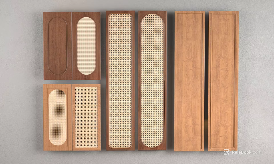 Various Wooden Panels With Perforated And Solid Patterns For Interior Design 3d model