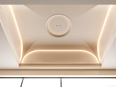 Modern Ceiling Design With Recessed LED Strip Lights And Circular Central Element 3d model
