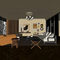 Middle Ancient Living Room Sofa Combination Coffee Table Carpet Leisure Sofa 3d model