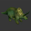 Detailed Triceratops 3D Model In Green And Yellow Color With Large Frill And Sharp Horns