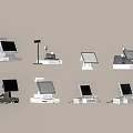 Different Types Of Modern Cash Register Devices With Screens And Scanners