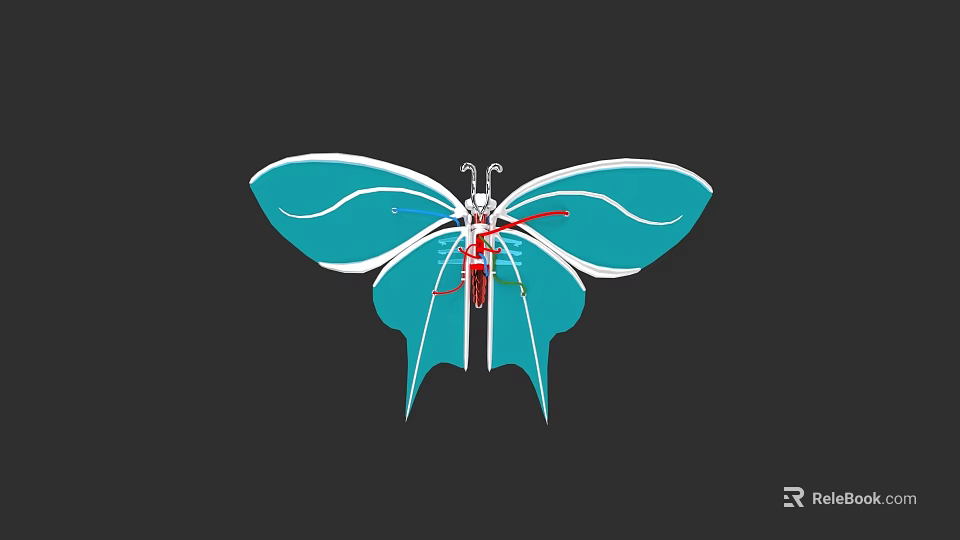 Artistic Butterfly Sculpture Carving With Blue Wings And Red Details 3d model 