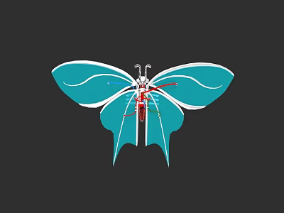 Artistic Butterfly Sculpture Carving With Blue Wings And Red Details 3d model
