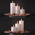 Decorative Candle Lamps with Lit White Candles on Tray and Nuts Against Dark Background