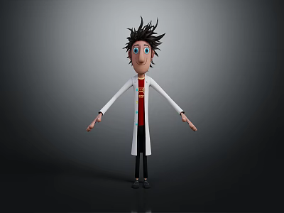 Mad Scientist Character With Spiky Hair And White Lab Coat 3d model