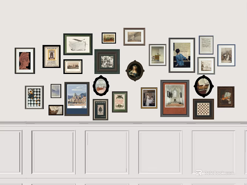 Decorative Wall With Different Framed Artworks And Gallery Collage Design 3d model