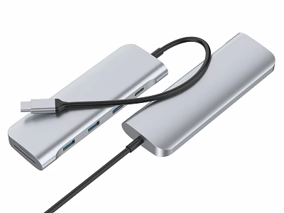 Silver Aluminum USB C Docking Station with Multi Port for Digital Devices 3d model