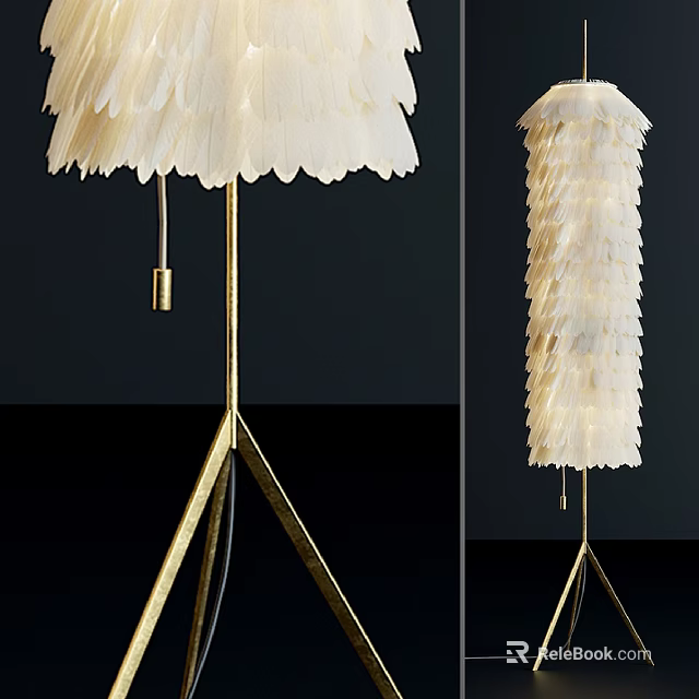 Elegant Feather Table Lamp With Gold Tripod Stand And Layered Design 3d model