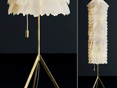 Elegant Feather Table Lamp With Gold Tripod Stand And Layered Design 3d model