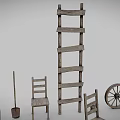 Rustic Wooden Farm Tools Collection Featuring Ladder Chairs Wheels Fork Shovel Planks And Bucket