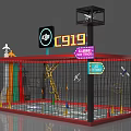 C919 Themed Exhibition Display With Red Frame Black Mesh Fence Neon Signs And Model Planes
