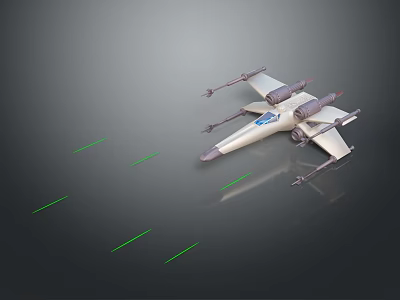 Starfighter Model With Multiple Wings And Green Trails On Dark Background 3d model