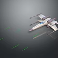 Starfighter Model With Multiple Wings And Green Trails On Dark Background 3d model