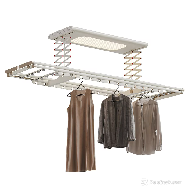 Smart Clothes Drying Rack With Retractable Design LED Light And Hanging Clothes 3d model 