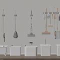 Bathroom Accessories Wall Mounted Cleaning Tools With White Mop Buckets And Wooden Floor