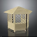 Wooden Hexagonal Gazebo With Lattice Windows And Sloped Roof Simple Outdoor Structure