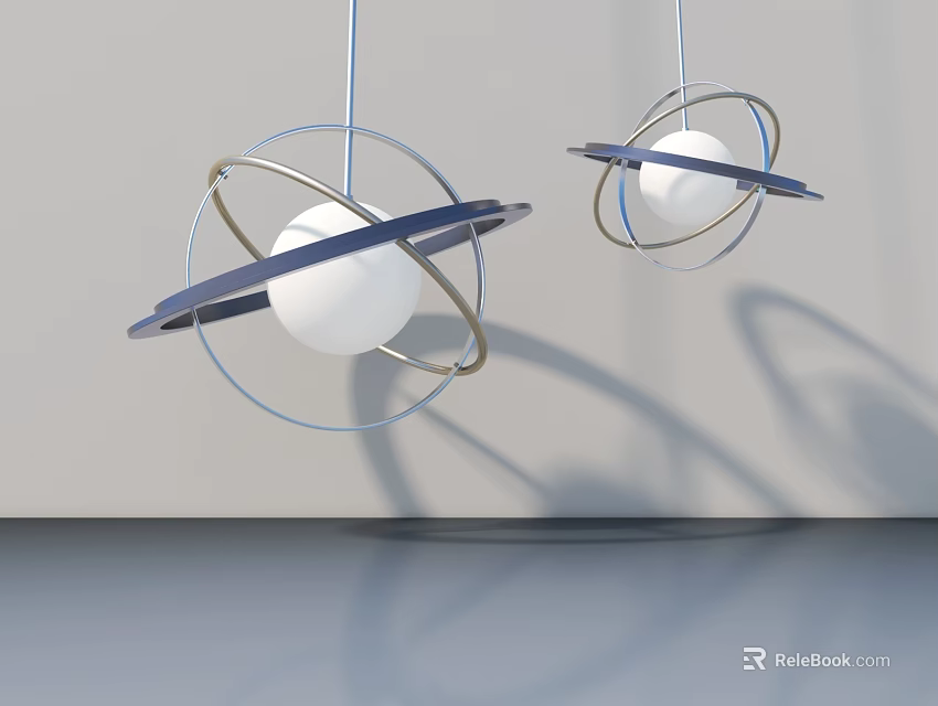 Hinged Door In Modern Interior With Light Wall And Spherical Hanging Lights 3d model