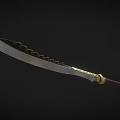 Traditional Ornate Blade With Golden Decorative Hilt Red Wrapped Handle and Carved Edge