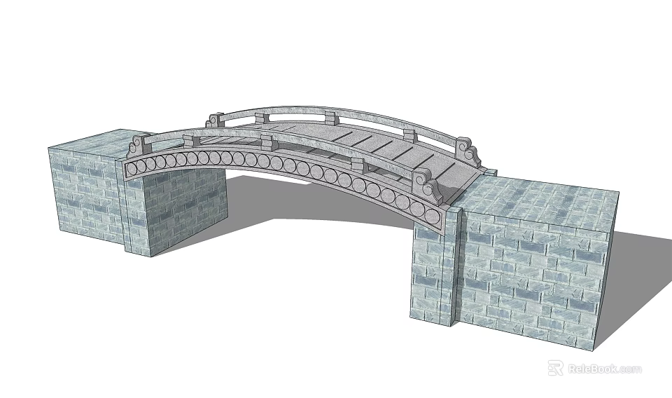 Scenic Landscape Bridge with Arch Structure Stone Masonry Piers Ornate Railings and Classic Design 3d model 
