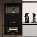 Modern Kitchen Interior With Black Oven And Coffee Machines Setup 3d model