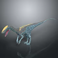 Dinosaur Character With Yellow Head Crest Blue Gray Body And Open Mouth In Dynamic Pose