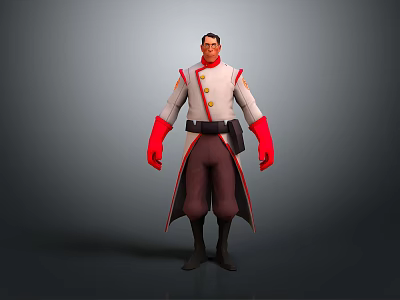 Stylish Game Character With White Coat Red Cuffs And Brown Pants Standing Pose 3d model