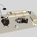 Modern White Sofa Coffee Table Set With Black Armchair Floor Lamp And Ottoman