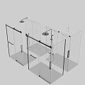 Modern Shower Head System With Overhead Handheld Sprayers And Black Frame Glass Enclosure
