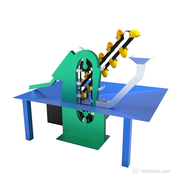 Green Mechanical Device With Yellow Components On Blue Platform Structure 3d model 
