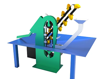 Green Mechanical Device With Yellow Components On Blue Platform Structure 3d model