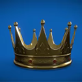 Elegant Golden Crown With Red Gemstones And Intricate Design On Blue Background