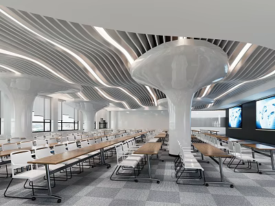 Modern Conference Room Interior Design With Long Tables Comfortable Chairs And Large Wall Screens 3d model