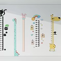 Cartoon Animal Height Chart Wall Decor With Giraffe Rabbit Cat Rainbow And Clouds 3d model