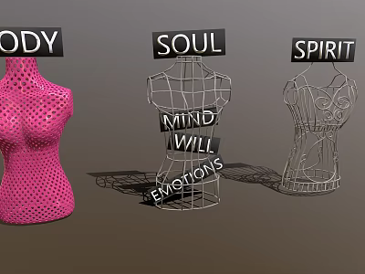 Decorative Dress Forms With Pink Silver Structures And Body Soul Spirit Labels 3d model