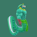 Muscular Green Dragon Character With Yellow Horns Sun Collar And Blue Dots