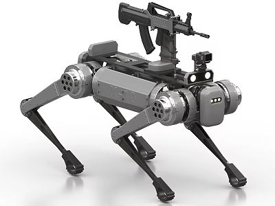 Smart Machine Four Legged Robot Equipped With Gun And Camera For Security 3d model