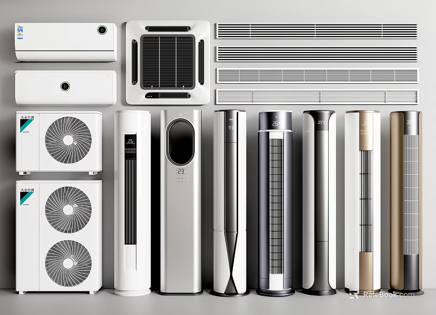 Various Types Of Air Conditioners And Fans With Modern Design For Home Use 3d model 