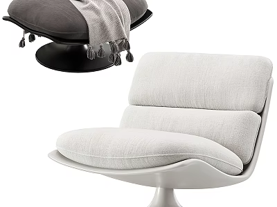 Modern Gray and Beige Fabric Upholstered Lounge Chair with Curved Design and Throw Blanket 3d model