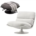 Modern Gray and Beige Fabric Upholstered Lounge Chair with Curved Design and Throw Blanket
