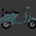 Vintage Blue Scooter With Black Seat Spare Tire And Worn Classic Design