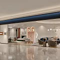 Luxury Modern Interior Space With Sofa Chairs Pendant Lights And Marble Floor