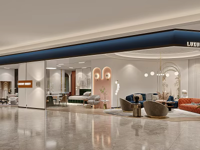 Luxury Modern Interior Space With Sofa Chairs Pendant Lights And Marble Floor 3d model